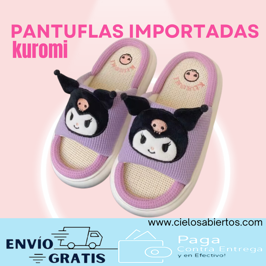 Pantufla Importada Kuromi Para Mujer Y Niña Suela Gruesa Anti Deslizante
