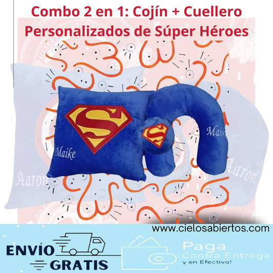 Combo 2 en 1: Cojín + Cuellero Personalizados de Súper Héroes